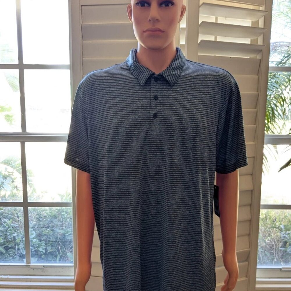 NEW Adidas Men’s Golf Polo Shirt XL Navy Blue Heather Striped Short Sleeve